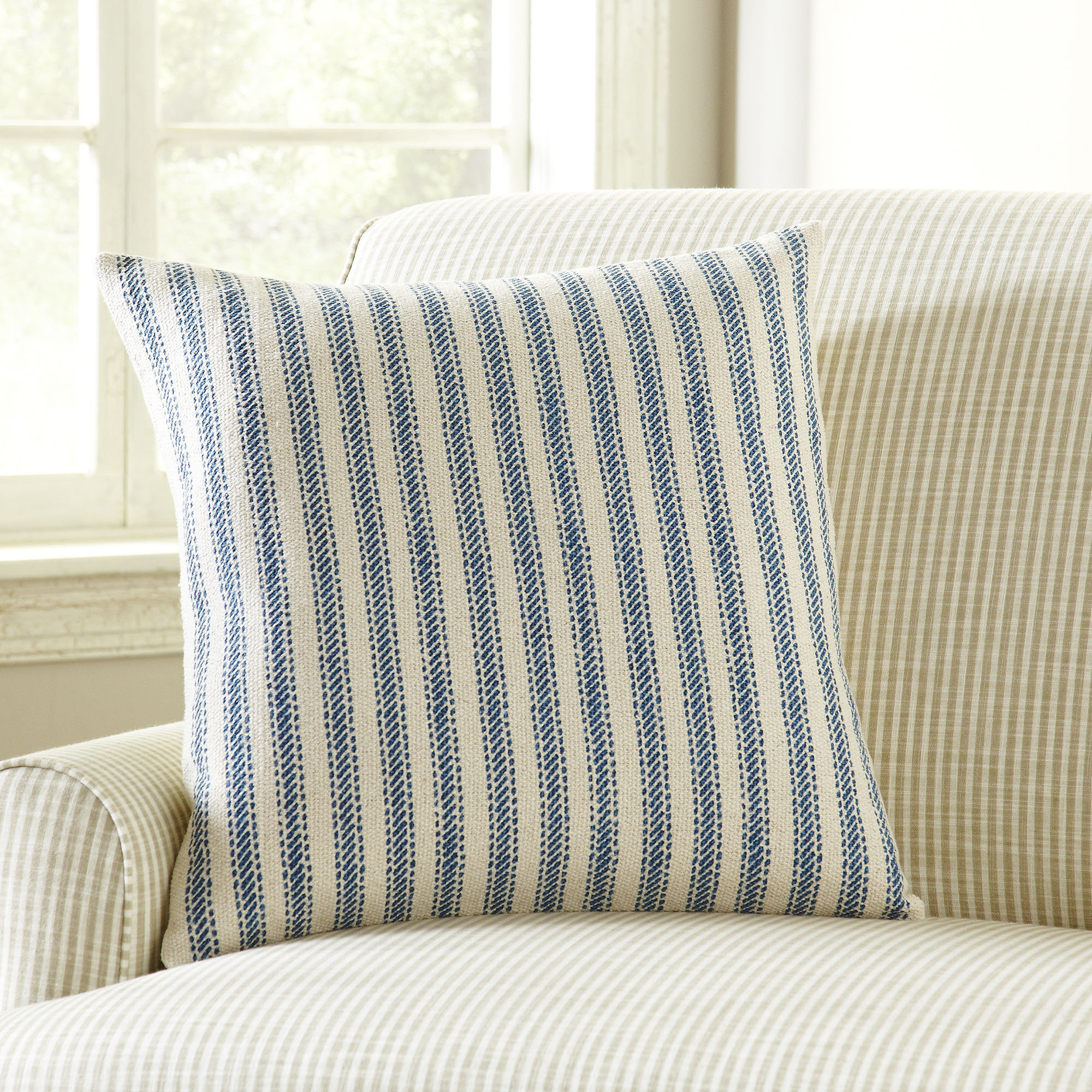 Percy Striped Cotton Pillow Cover, Indigo, Pillow Cover Only - No Insert