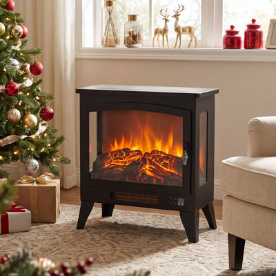 Poêle-cheminée électrique autoportant de 53 cm (21 po) avec effet de flamme 3D sur 3 côtés, télécommande, 1 400 W, 5 000 BTU