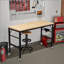 Établi réglable de 60 po pour le garage, poste de travail robuste en bois d'hévéa avec prises de courant et roues, table de travail en bois franc d'une capacité de charge de 2000 lb pour atelier, garage, bureau, maison