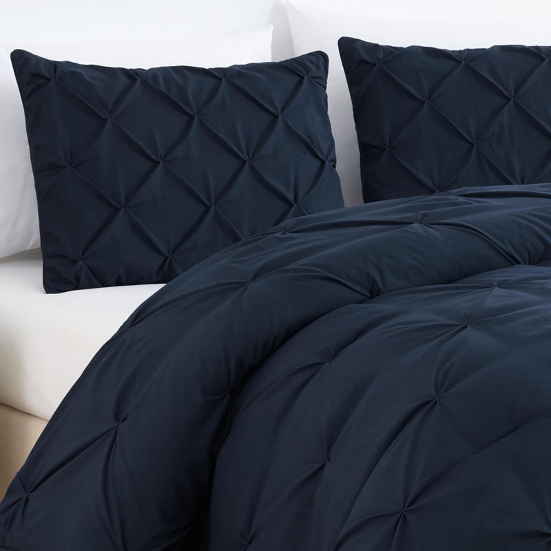 Berlin Pintuck Microfiber 3-Piece Comforter Set, King Comforter + 2 King Shams, Midnight Blue