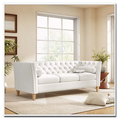 3-Seat Sofa with Flared Arms, Nailhead Trim & Solid Wood Legs