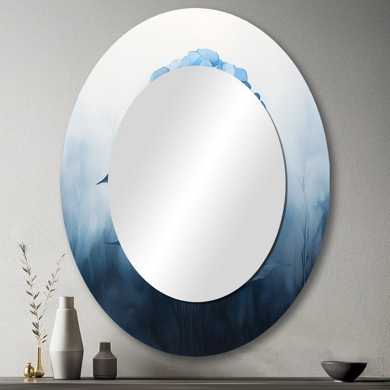 Blue Hydrangeas In The Mist Dream III - Traditional Oval Wall Mirror, 43" x 33"