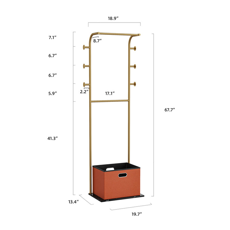 Ekhum Steel 6 - Hook Freestanding Coat Rack with Elegant Marble Base and Storage Box