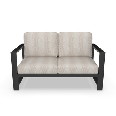 Trasdamad Outdoor Loveseat with Angled Slatted Back Aluminum Frame and Sunbrella Cushions