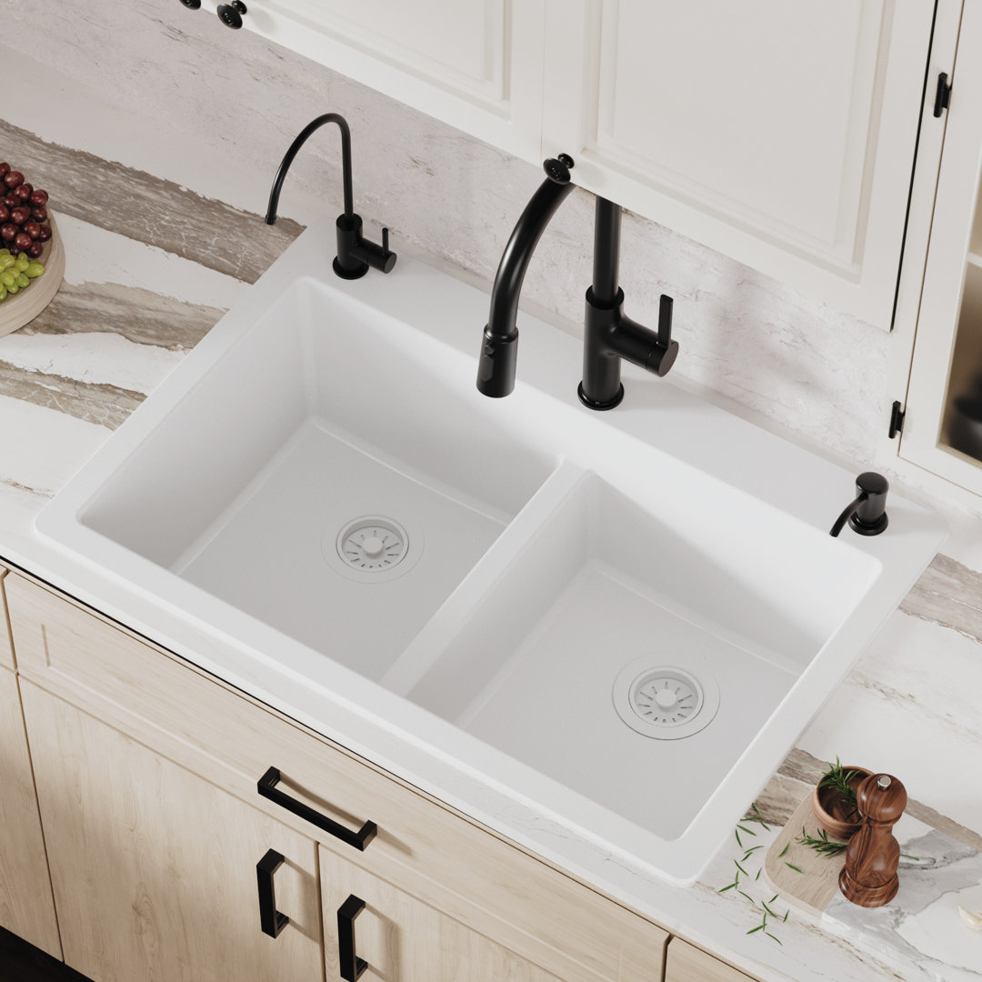 Karran Quartz 33'' X 22'' 50/50 Double Bowl Composite Drop-in Kitchen Sink Karran 
