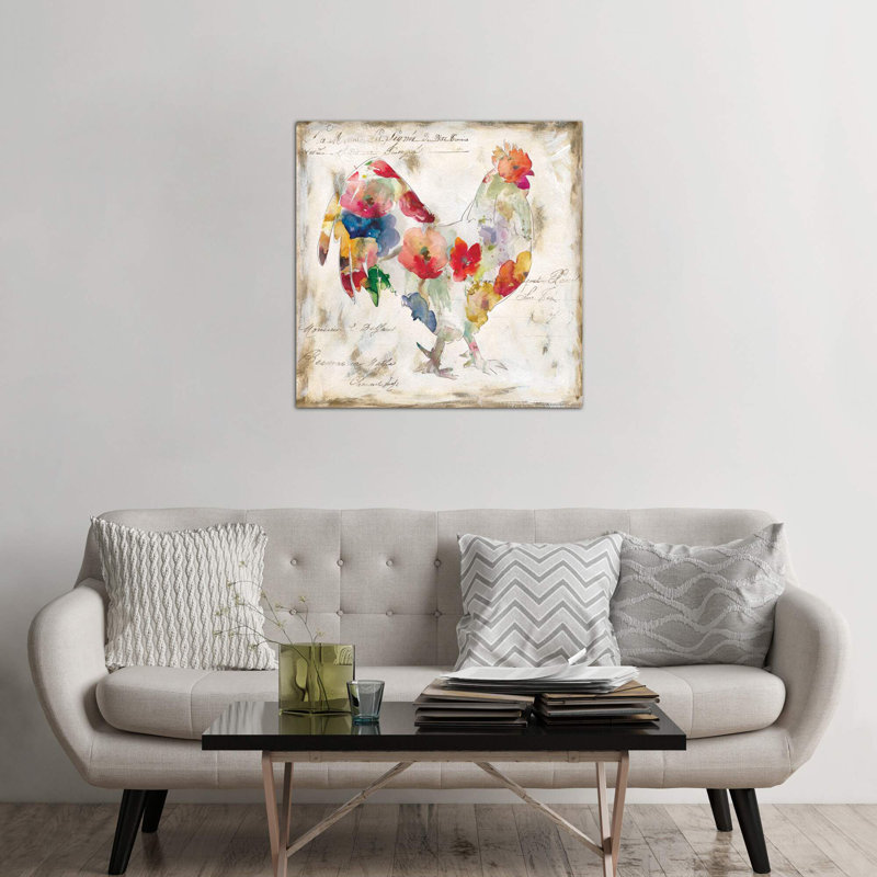 Flowered Rooster by Carol Robinson - Painting on Canvas, No Frame, 45.72 cm H x 45.72 cm W x 3.175 cm D