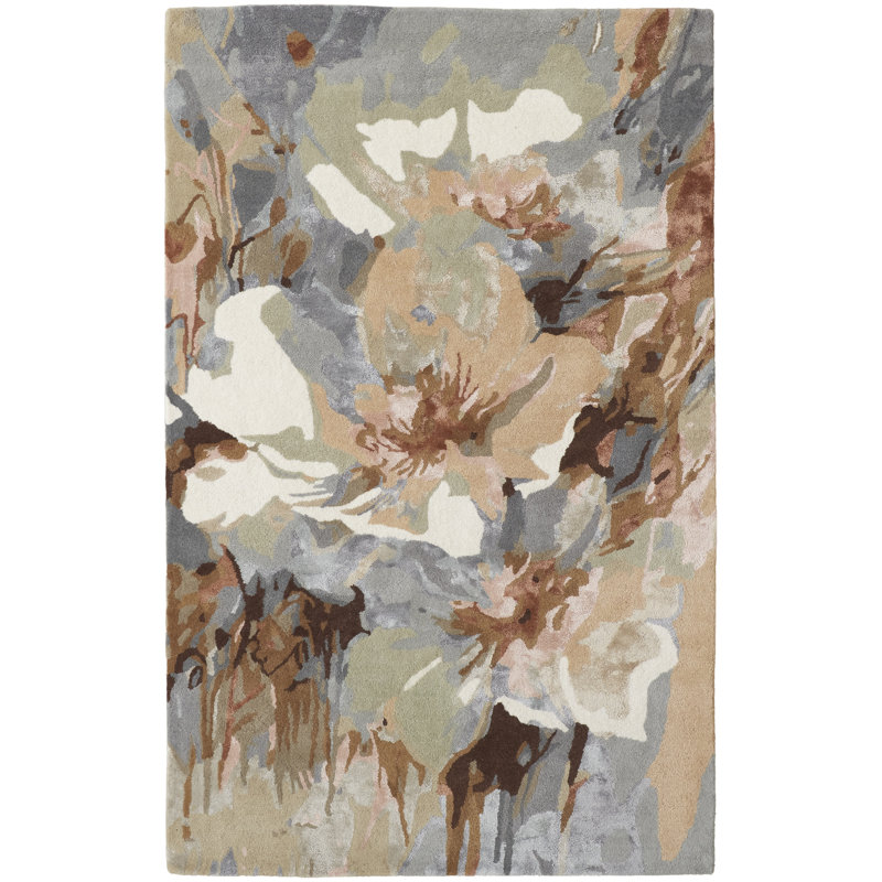 Dafney Hand Tufted Floral Area Rug in Tan, Rectangle 9' x 12'