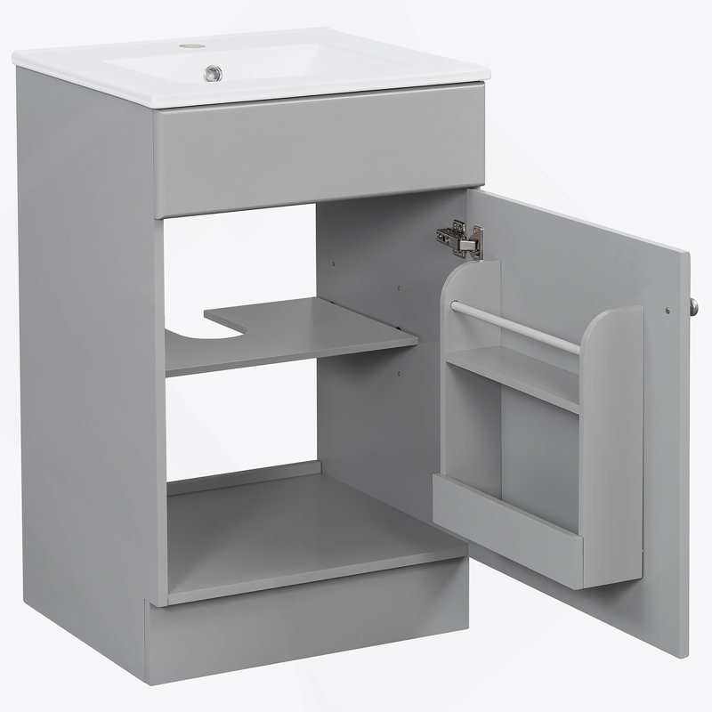 Meuble-lavabo de salle de bain avec lavabo, armoire de rangement avec tablette réglable, Gris