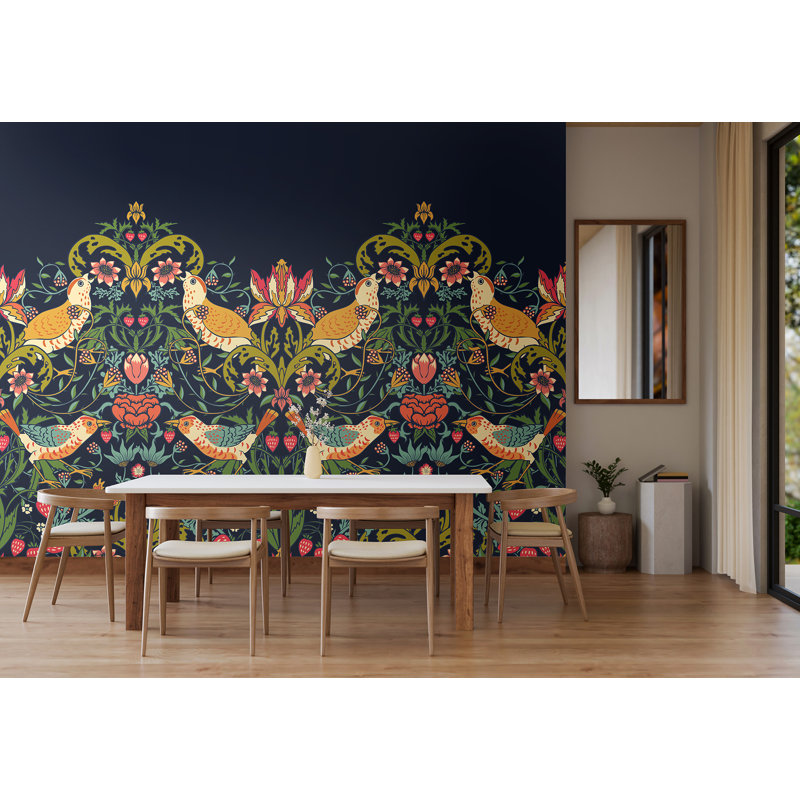 Adhésif mural oiseaux, fruits et feuillage, Bleu