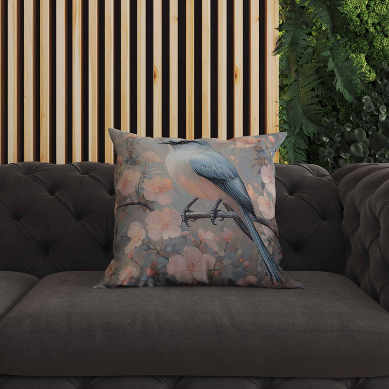 Coussin Floral, Bleu / Rose, Carré 16 po