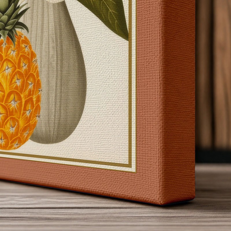 Vase with Flowers and Pineapple Botanical - Wrapped Canvas, 36x24 - 91.4 x 61.0 cm, Terracotta Border