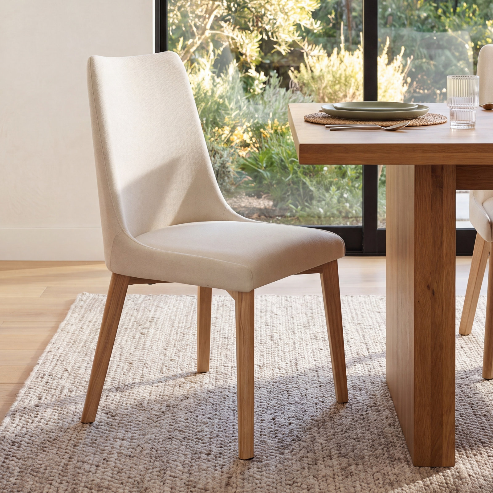 Emestina Linen Dining Chair, Natural Frame/Ivory Cushion