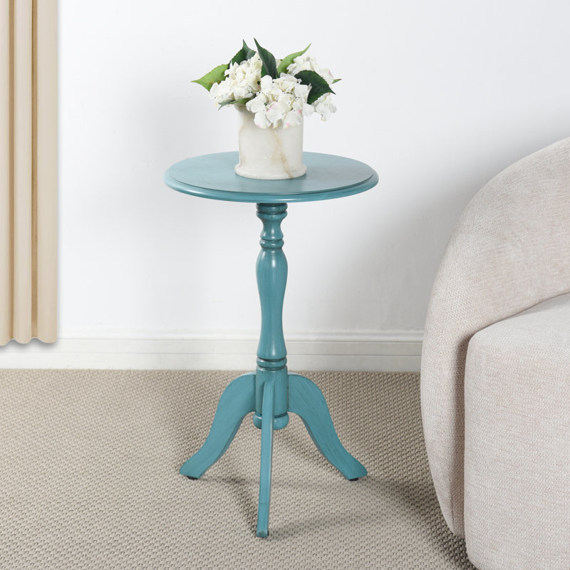 Harbour Breeze Round Pedestal Side Table - Teal Wash, Teal Wash