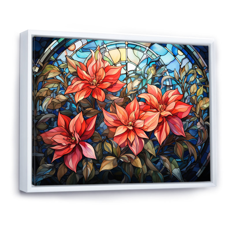 Vitrail poinsettia II - impression, H 24 po x l 32 po x P 1 po, Cadre flottant blanc