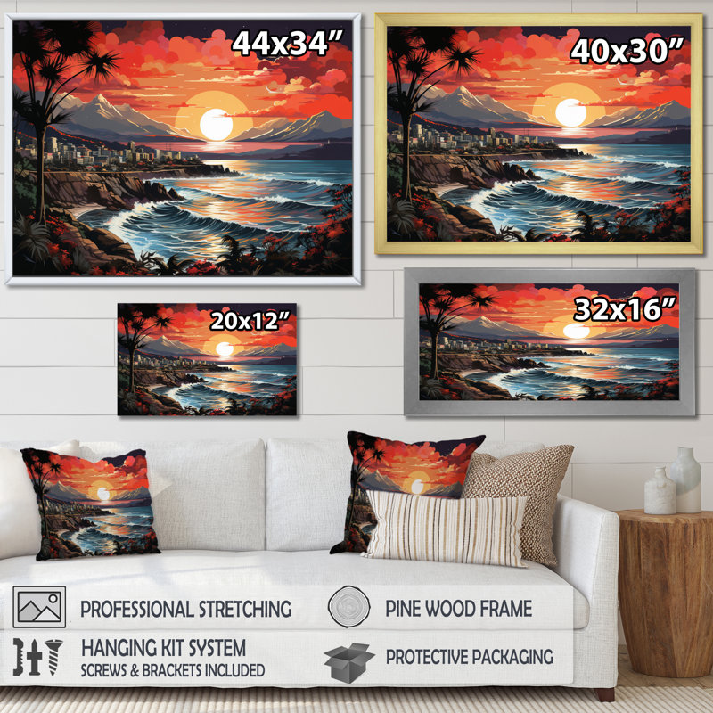 City Maui Popart IV sur toile, Cadre simple noir, H 24 po x l 32 po x P 1 po