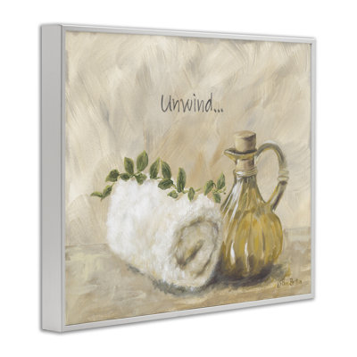 Stupell Industries Unwind Bath Towel Framed Giclee, Design By Pam Britton In Coastal White Framed Giclee
