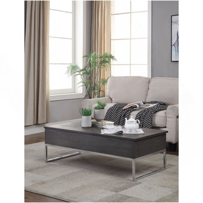 Table basse avec plateau relevable en chêne gris et chrome
