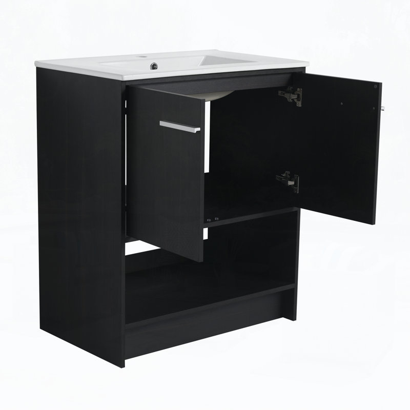 Meuble-lavabo 30 po avec lavabo en céramique, Chêne foncé