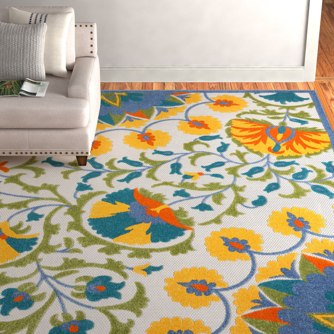Adalia Floral Green/Yellow/Blue Indoor/Outdoor Area Rug Andover Mills™ Rug