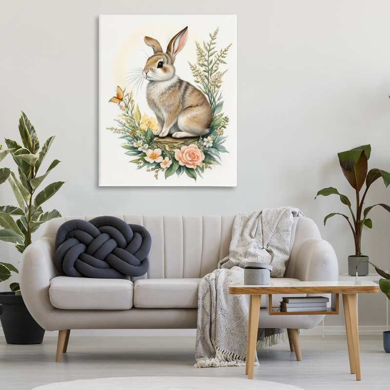"Lapin parmi les fleurs", art mural par Denise Dundon, H 48 po x l 36 po