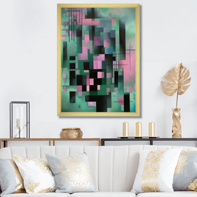 Cubisme rétro vert mystérieux et rose rétro - impressions d'art géométriques modernes