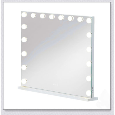 Grand miroir de meuble-lavabo lumineux avec 18 ampoules à DEL à intensité variable, 3 lumières de couleur et charge USB pour une installation sur table ou murale