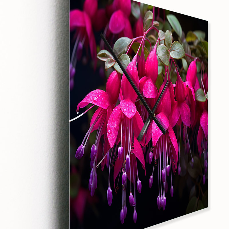 Horloge murale florale moderne Fuchsia vivace II, H 28 po x l 12 po x P 1 po