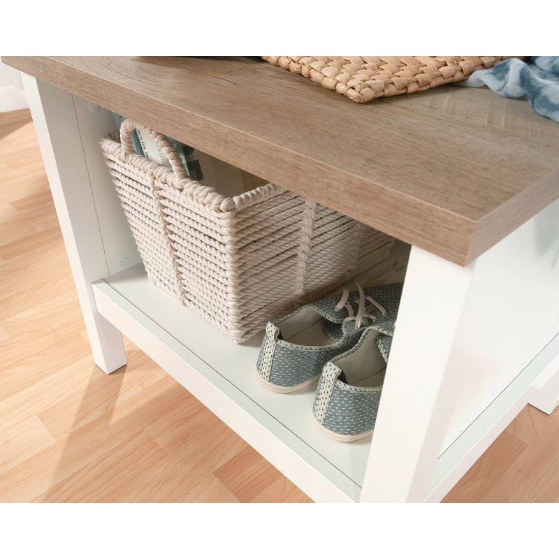 Soft White and Oak Hall Tree with Storage Bench