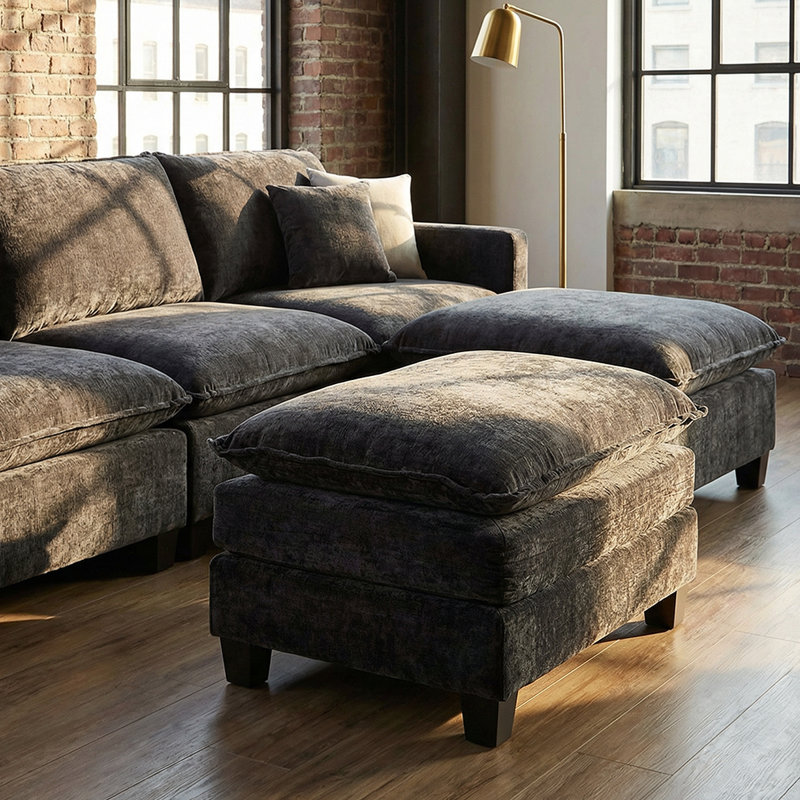 Modular Cloud Sofa Ottoman - Comfy Double Layer Cushion, Living Room Seating, Black