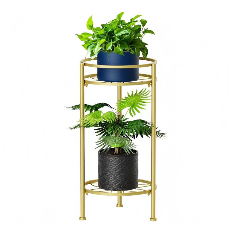 Support à plantes à 2 niveaux, support à plantes multiples en métal, présentoir à fleurs robuste antirouille pour terrasse de jardin