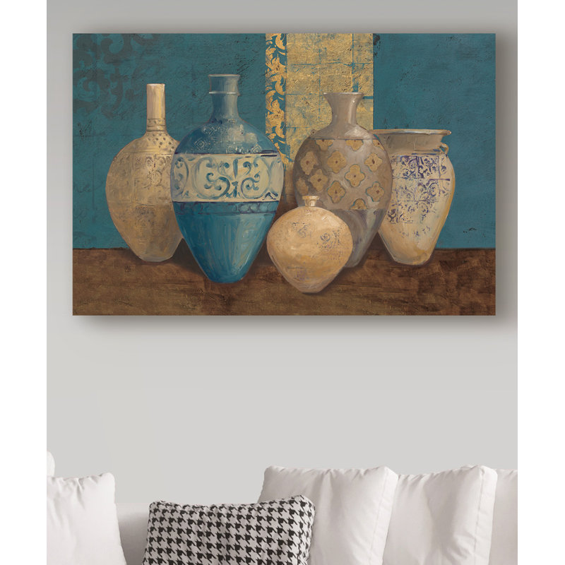 «Aegean Vessels on Turquoise» par Avery Tillmon - reproduction d'art sur toile, H 22 po x l 32 po x P 2 po