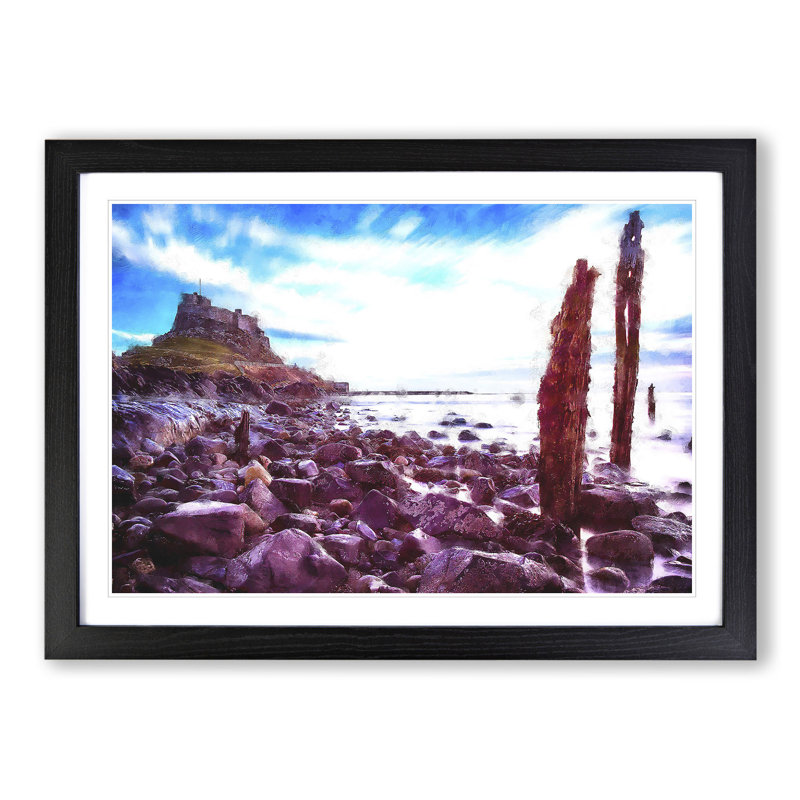 Holy Island in Lindisfarne - Picture Frame Graphic Art, 48cm H x 65cm W x 2cm D, Black Framed