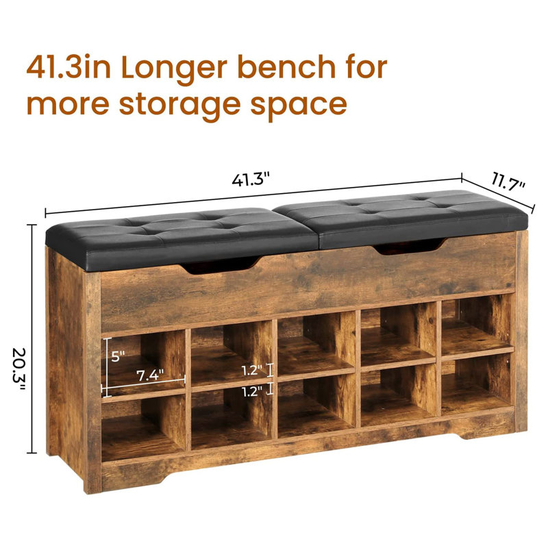 Banc de rangement pour 10 paires de chaussures, Brun