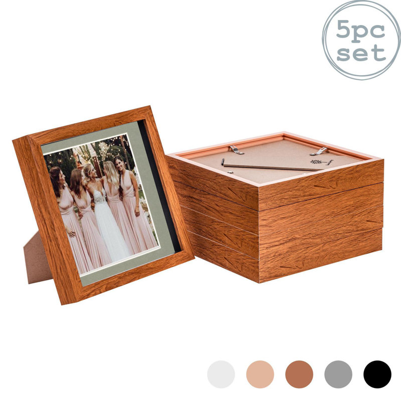 Nicola Spring - 3D Box Photo Frames - Mount, Dark Wood/Grey, 22.5cm H x 22.5cm W x 3.5cm D