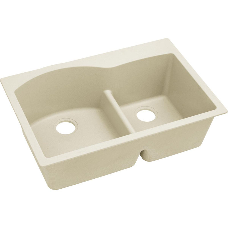 Quartz Luxe 33" L x 22" W Double Basin Drop-In Kitchen Sink with Aqua Divide, Parchment
