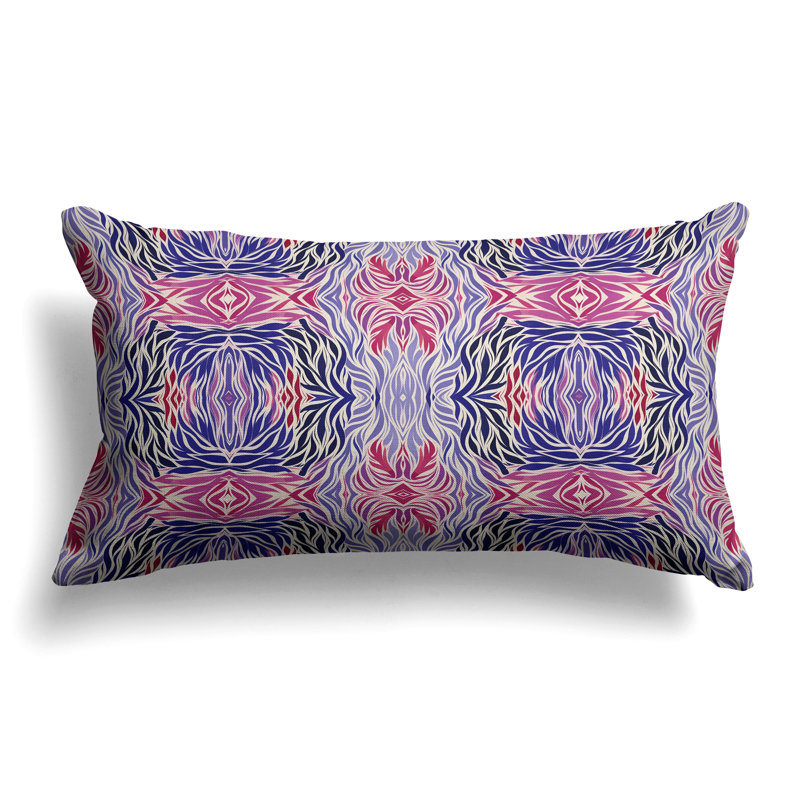 Leafy Whirl  Rectangular Throw Pillow, Blue/Pink