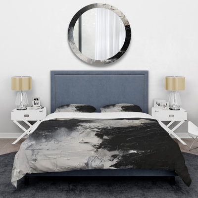 Black And White Delicate Brushstrokes II - Abstract Marble Duvet Cover Set - Microfiber Polyester