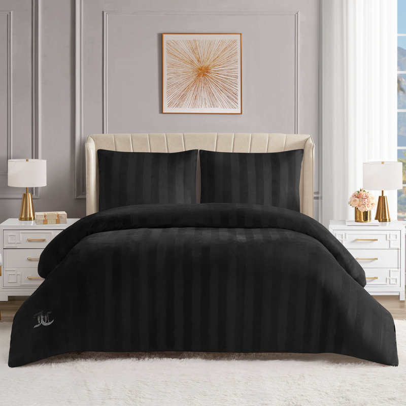 Juicy Couture Jenny Velour Jacquard Duvet Sets, Black, King Duvet Cover + 2 King Shams