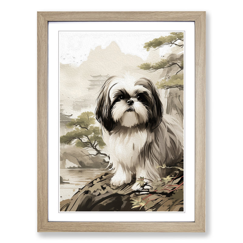 Shih Tzu Digital Art - Framed Print, Oak, 64cm H x 46cm W x 2cm D