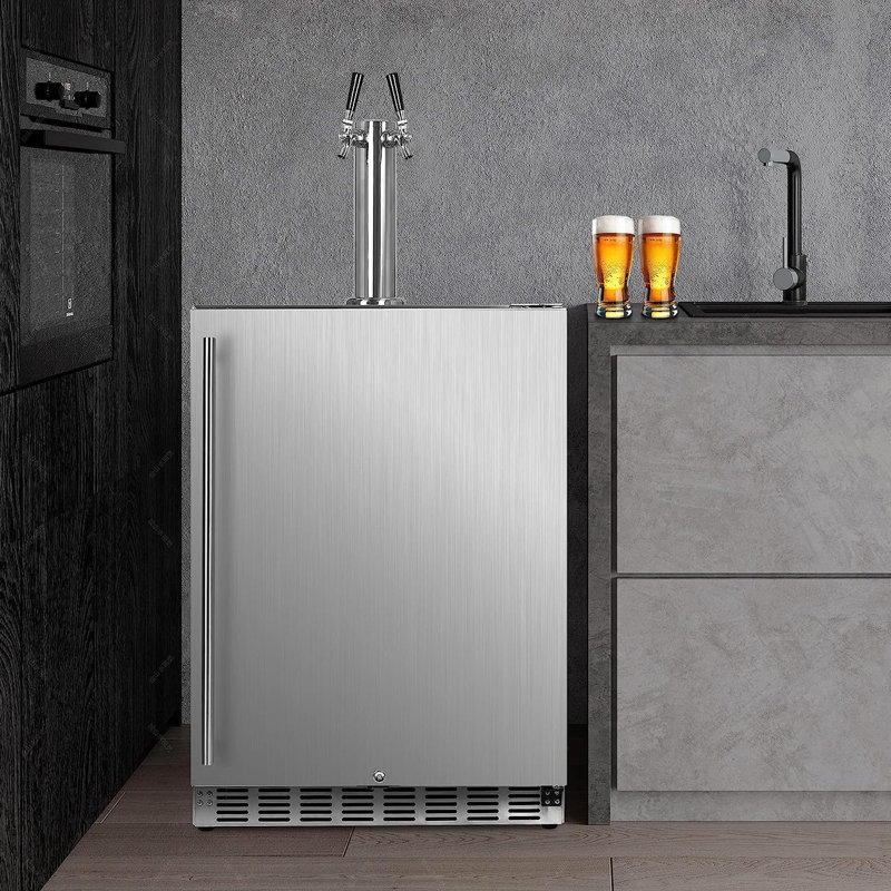IceJungle 6.04 Cubic Feet Silver Outdoor Dual Tap Half Barrel (Full Size) Freestanding Kegerator with Door Lock and