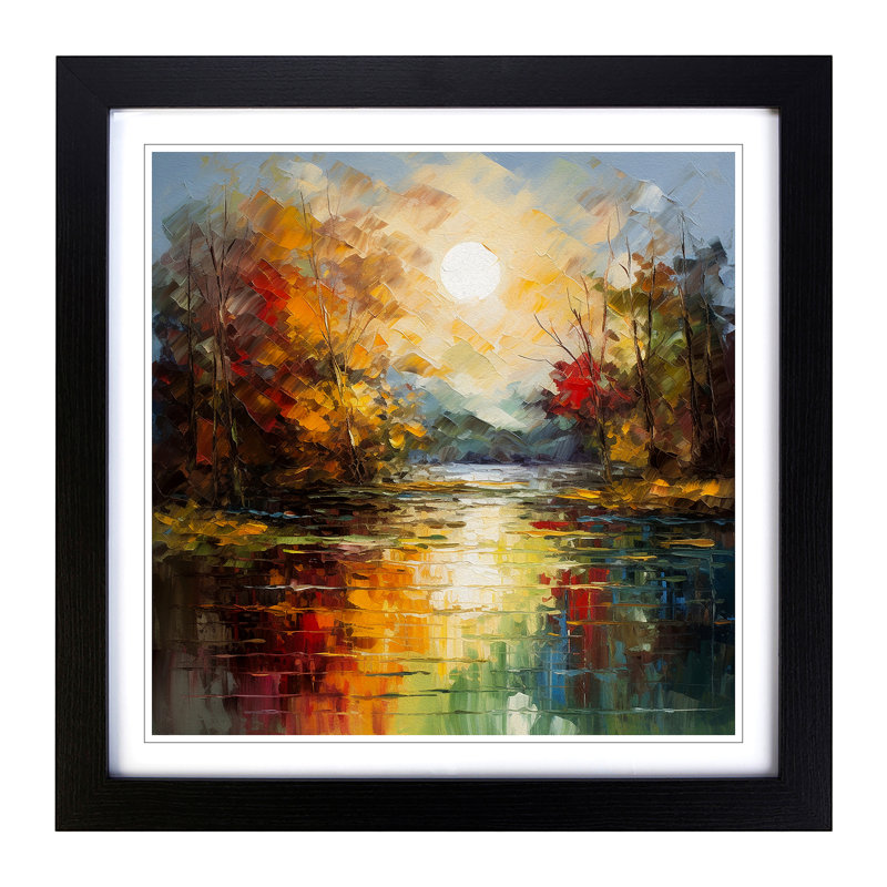 Lake Palette Knife Painting No.1 - Single Picture Frame Art Prints on Wood, Black
