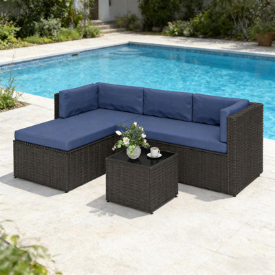 Modern 3-piece Patio Dining Sets, Steel Rattan Furniture For Garden