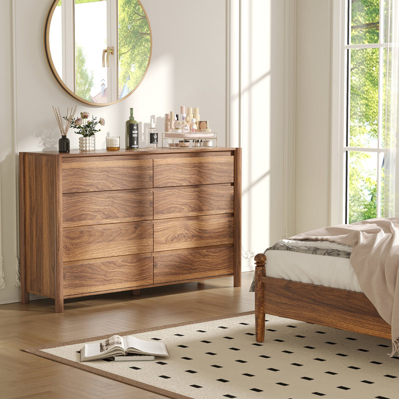 Commode 8 tiroirs H 55,1 po Hingham, commode en bois pour chambre à coucher, salon, brun, Brun