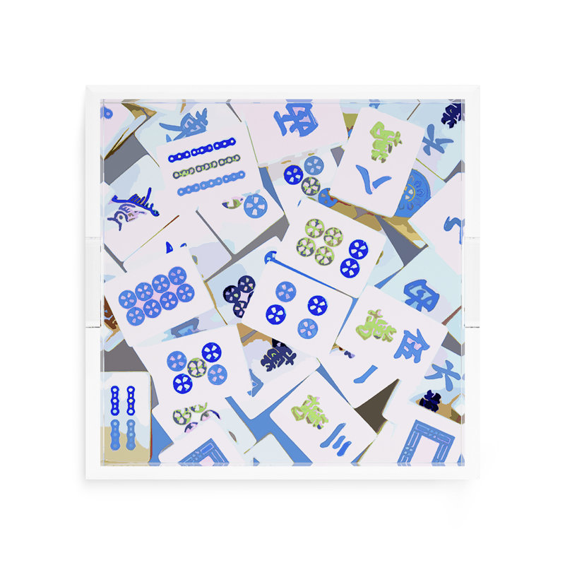 Mahjong Acrylic Decorative Tray, Square, 12"W x 12"D x 2"H, Blues