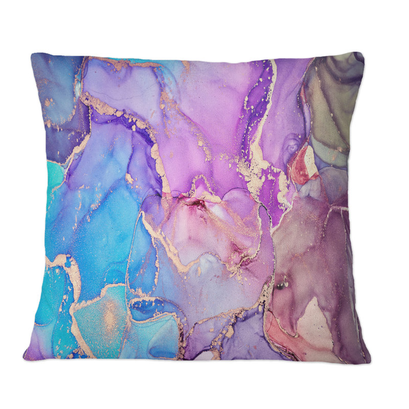 Mauve et bleu liquide Art VI - Coussin décoratif imprimé moderne, 18 po x 18 po