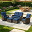 Ensemble de mobilier d'extérieur pour 4 personnes avec causeuse, chaises pivotantes, table d'appoint et coussin bleu-827588387
