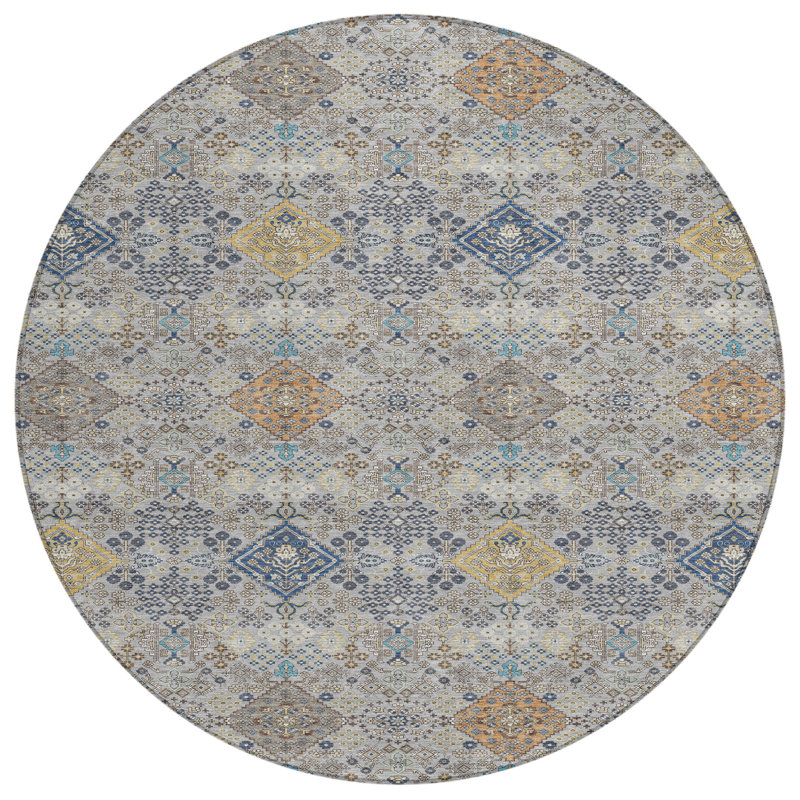 Machine Washable Indoor/Outdoor Chantille ACN2440 Traditional Rug, Silver, 8' Round