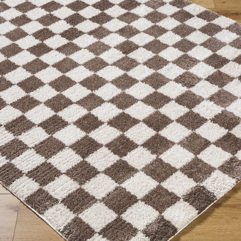 Machine Washable Shaggy Boho Dark Brown Area Rug, Rectangle 200 x 275cm