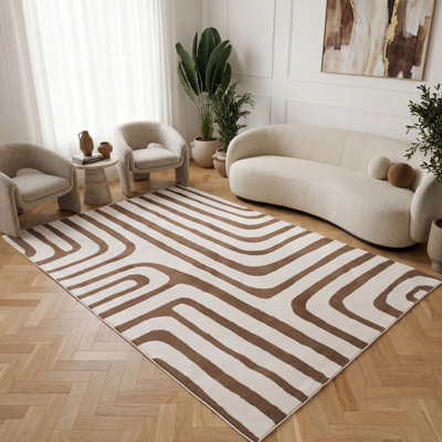 Loft Modern Curved Line Living Room Area Rug and Runner Soft Pile