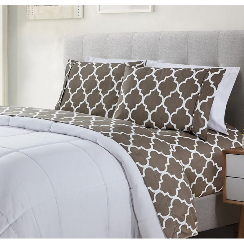 King Size Grey Trellis Egyptian Cotton Bamboo Sheet Set